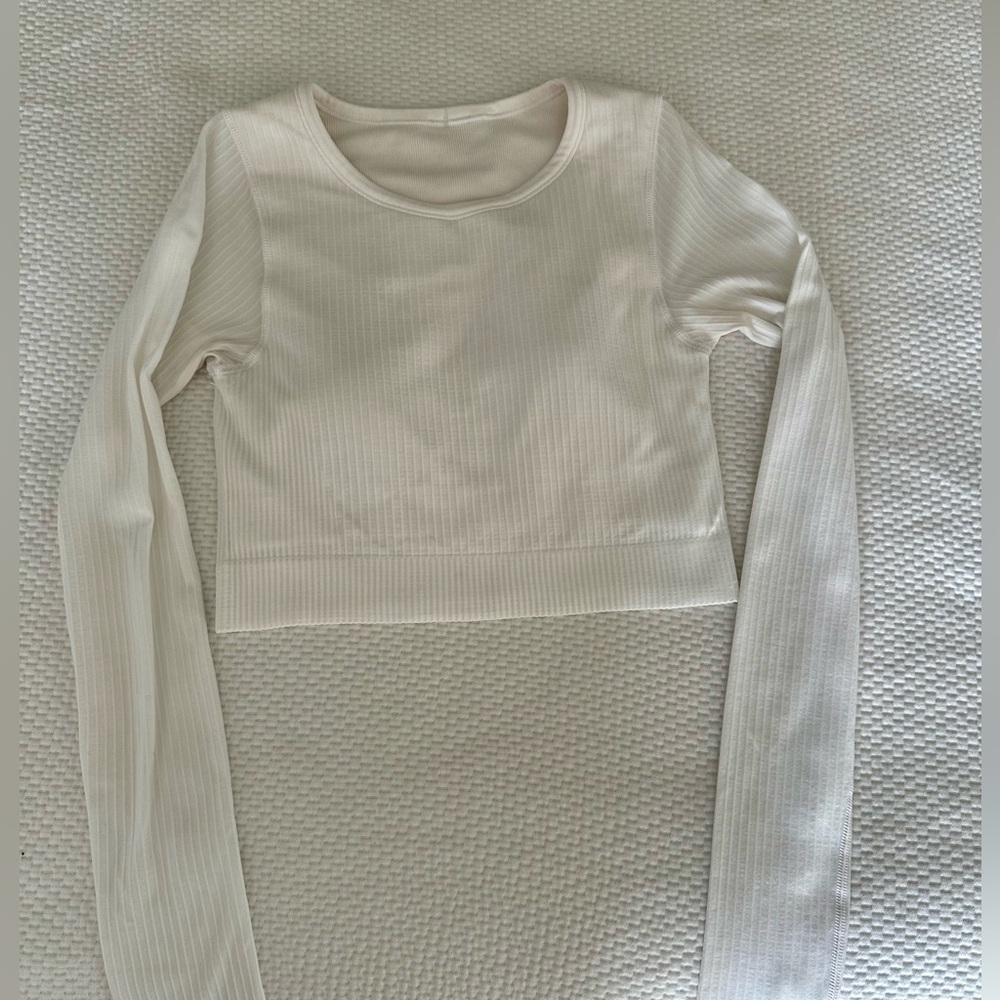 White Lululemon ebb to street cropped long sleeve  top